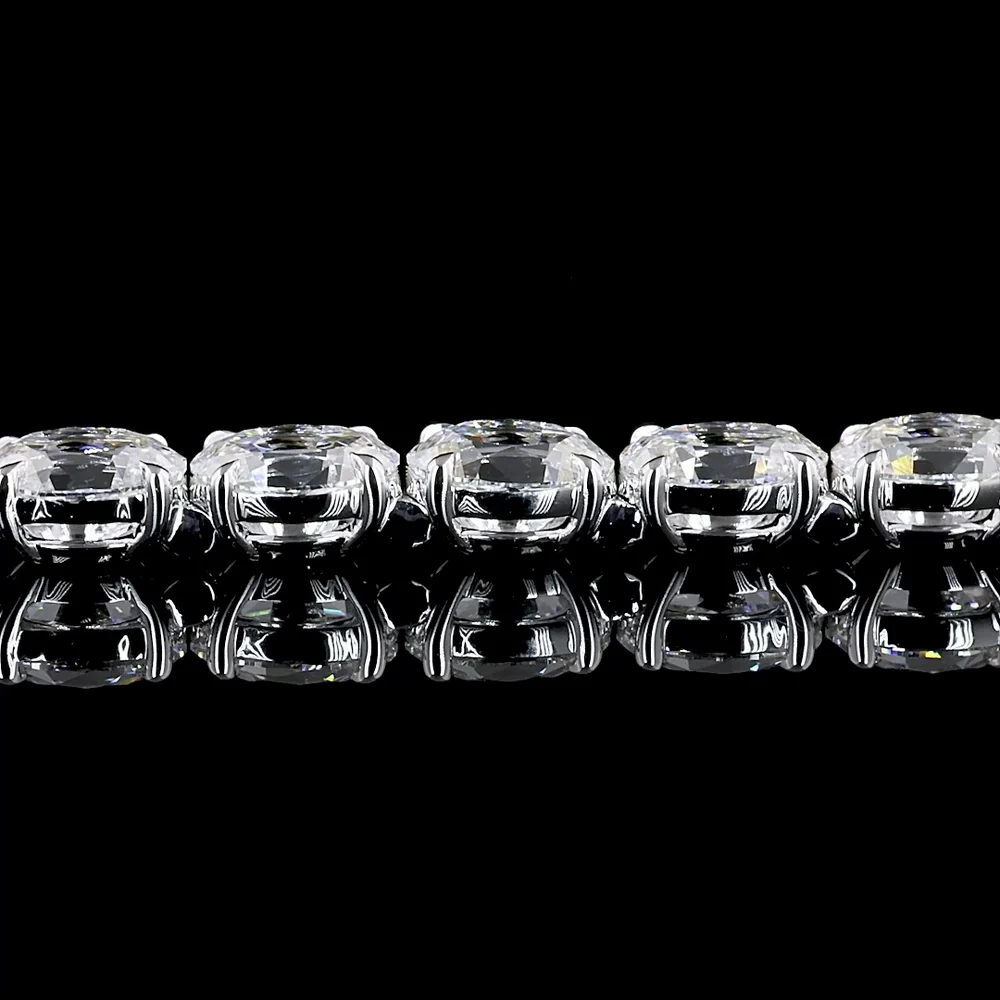 14K White Gold 7.5" Tennis Bracelet with East-West Prong Set Antique Oval Lab Diamonds - 9.97 Carats Total Diamond Weight - Covaloro Fine Jewelry - Image 3