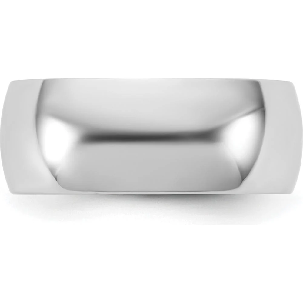 14K White Gold 7.5mm Polished Half-Round Band Ring - Rhodium-Plated, Unisex - Size 9 by Luciano & Cie - Image 3