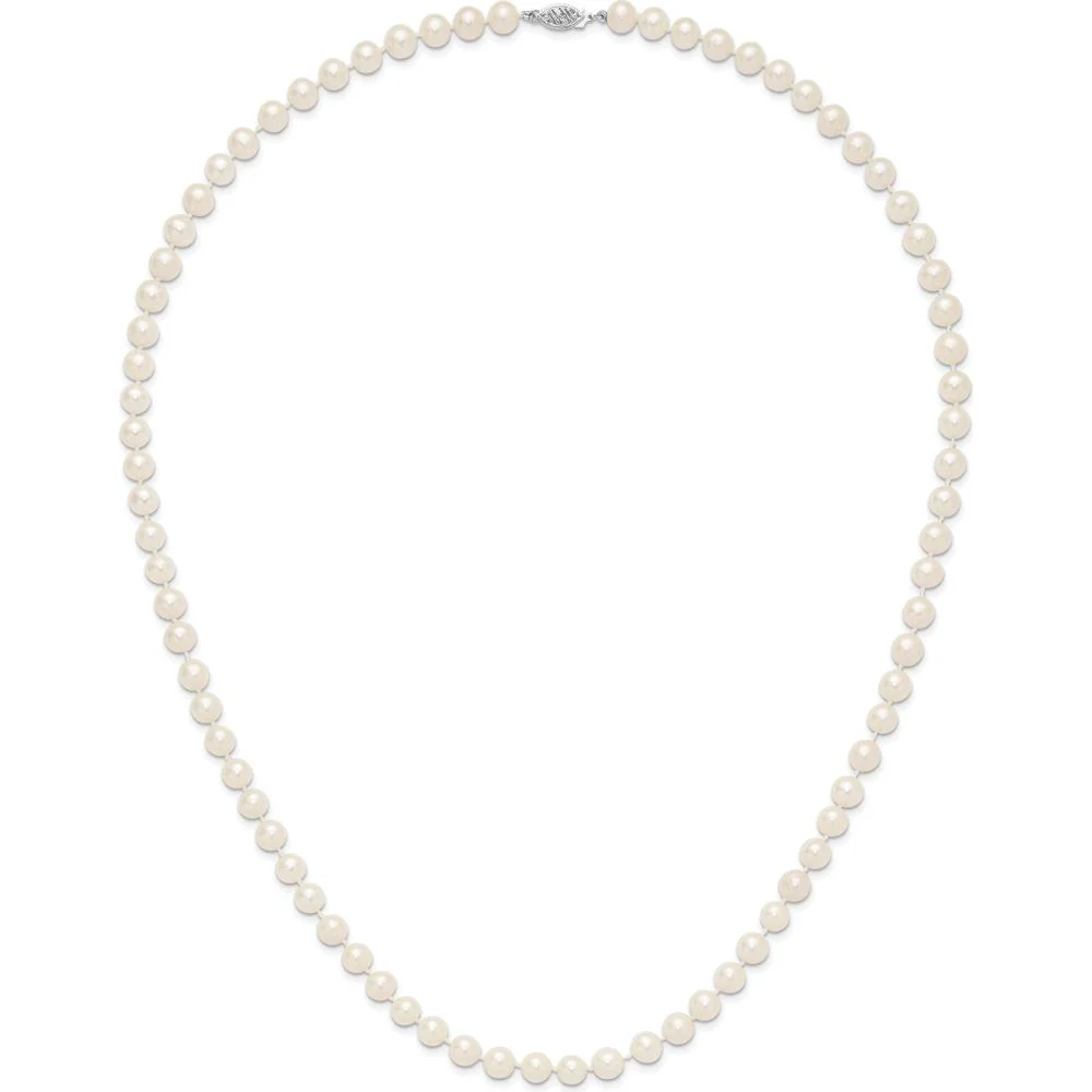 14K White Gold 7-8mm Freshwater Cultured Pearl Necklace - 24" Length with Rhodium Plating by Monteluci Fine Jewelry - Image 4