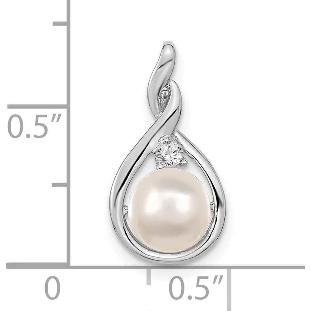14K White Gold 7-8mm Near Round Freshwater Pearl and Diamond Pendant with Faceted Round Diamond - 0.02 Carat Diamond Weight by Monteluci Fine Jewelry - Image 2