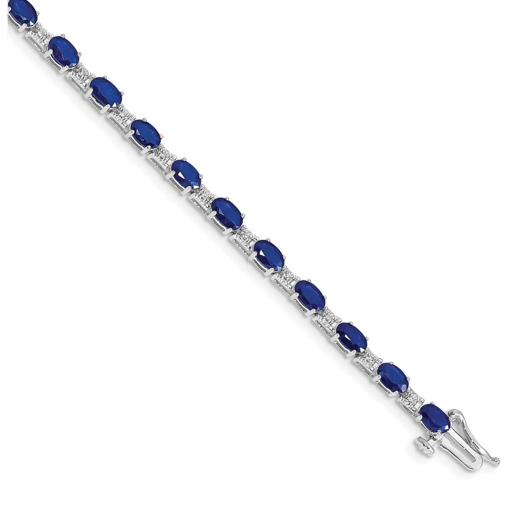 14K White Gold 7" Bracelet with Oval Sapphires and Round Diamonds - 4.62 Carats Total Sapphire Weight by Monteluci Fine Jewelry