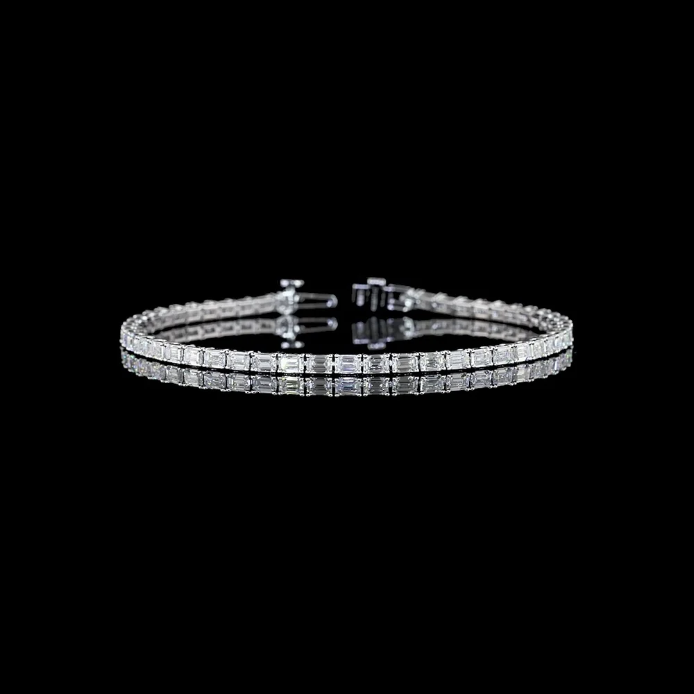 14K White Gold 7-Inch Tennis Bracelet with 50 East-West Set Emerald Cut Lab Diamonds - E-F Color VS Clarity - 4.92 Carat Total Weight - Covaloro Fine Jewelry