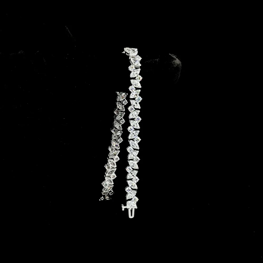 14K White Gold 7" Marquise Cut Lab Diamond Tennis Bracelet - Inclined Prong Setting with Round Brilliant Accents - 10.39 Carat Total Diamond Weight (E-F Color, VS Clarity) - Covaloro Fine Jewelry - Image 3
