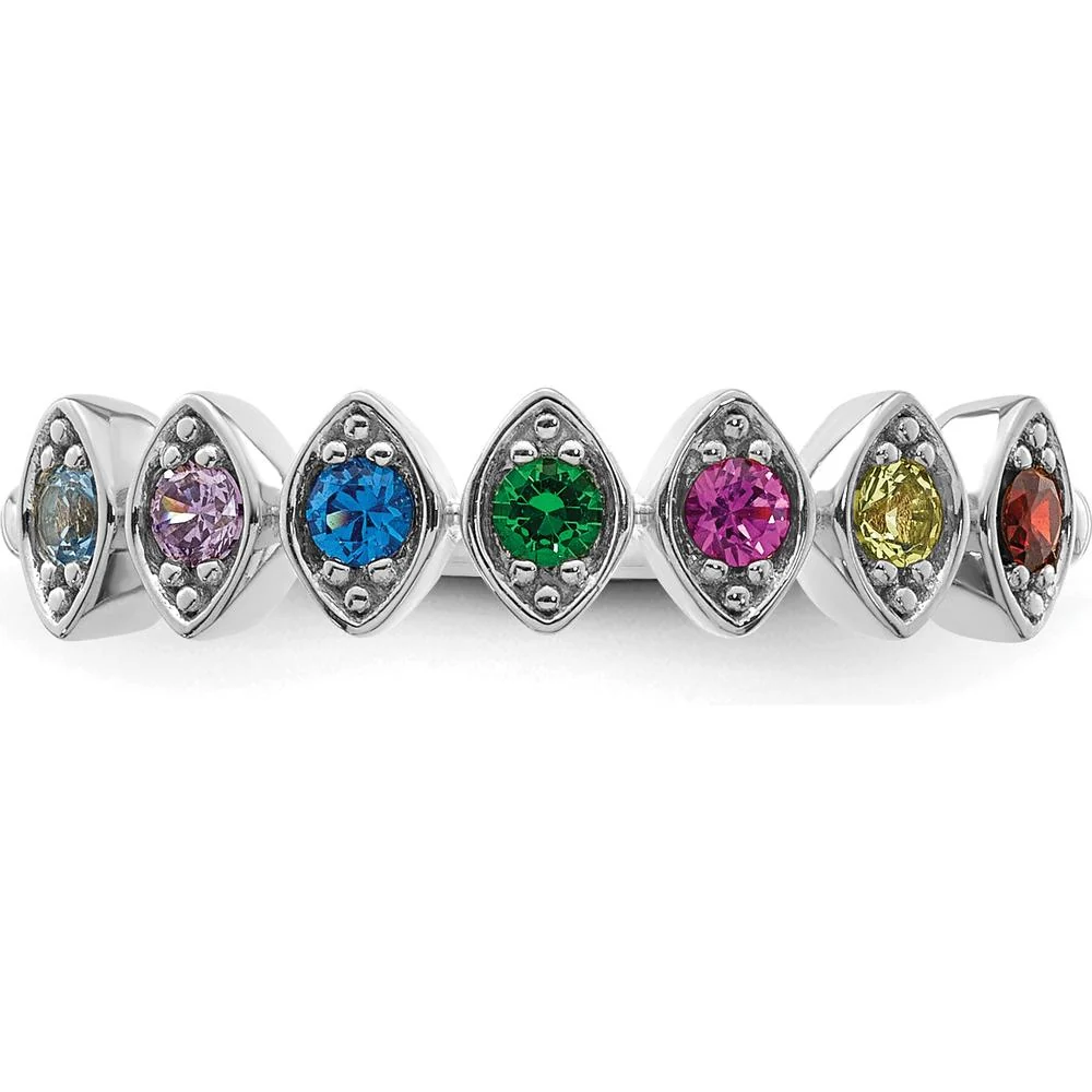 14K White Gold 7-Stone Birthstone Mother's Ring with Prong Setting - Size 7 by Oro Pregiato - Image 5