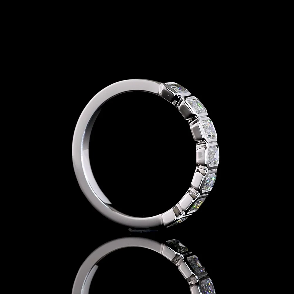 14K White Gold 7-Stone Eternity Band with Bezel Set Emerald Cut Lab Diamonds - 1.05 Carat Total Weight - Covaloro Fine Jewelry - Image 3