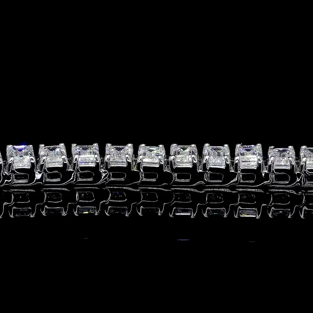 14K White Gold 7" Tennis Bracelet with 47 Prong-Set Emerald Cut Lab Diamonds - 5.47 Carat Total Weight, E-F Color VS2 Clarity - Covaloro Fine Jewelry - Image 4