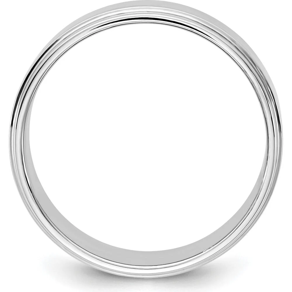 14K White Gold 7mm Flat Band with Step Down Edge - Unisex Wedding Ring - Size 10 by Luciano & Cie - Image 2