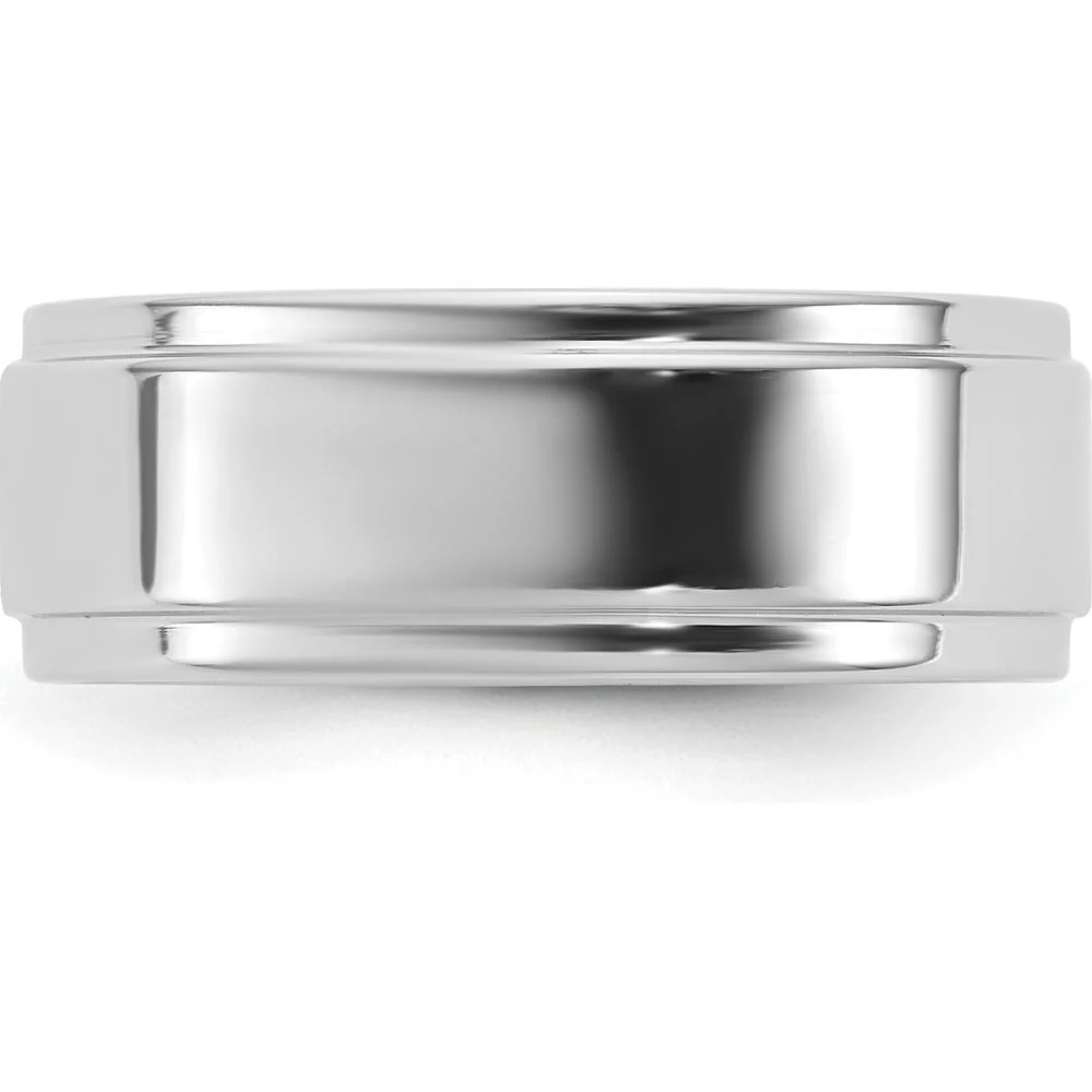 14K White Gold 7mm Flat Step Edge Wedding Band - Unisex, Polished Finish - Size 11 by Luciano & Cie - Image 3