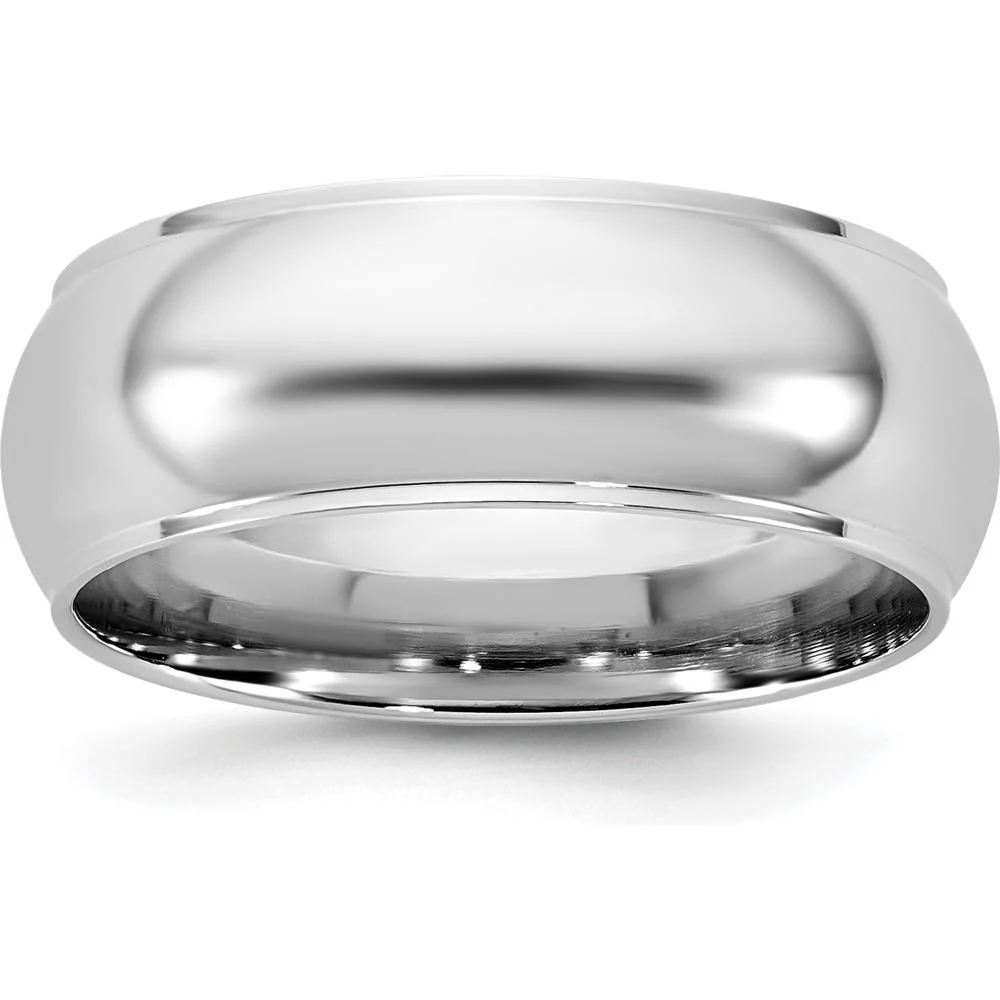 14K White Gold 7mm Half Round Wedding Band - Polished Rhodium Finish - Size 5 by Luciano & Cie