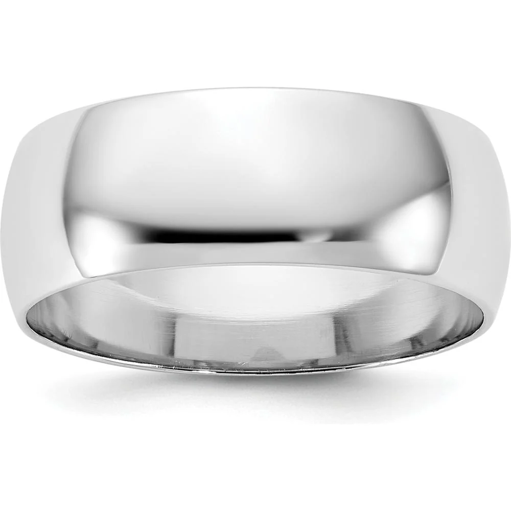 14K White Gold 7mm Half-Round Wedding Band Size 9 - Polished Finish, Adjustable Fit by Luciano & Cie