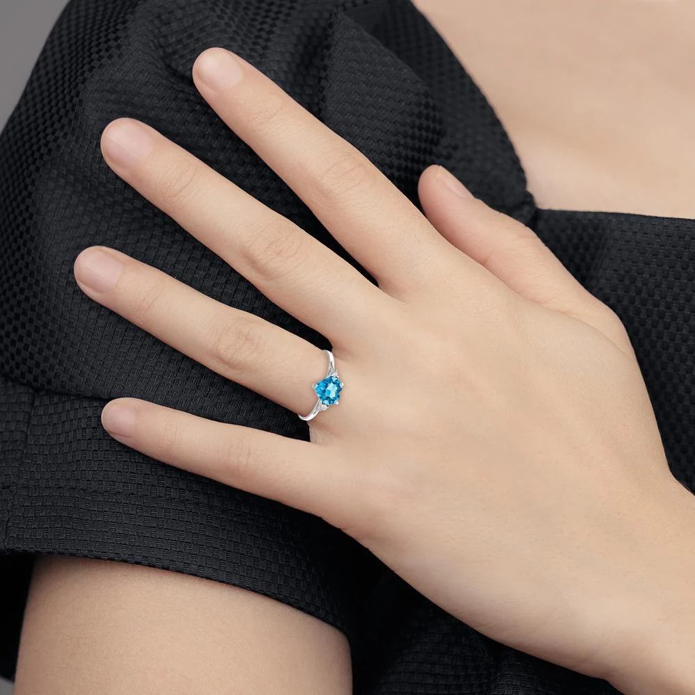 14K White Gold 7mm Heart Swiss Blue Topaz and Diamond Ring - 1.74 Carat Total Gemstone Weight - Size 7 by Monteluci Fine Jewelry - Image 3