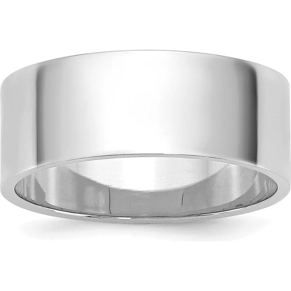 14K White Gold 7mm Lightweight Flat Wedding Band Size 9 - Polished Finish, Engravable by Luciano & Cie