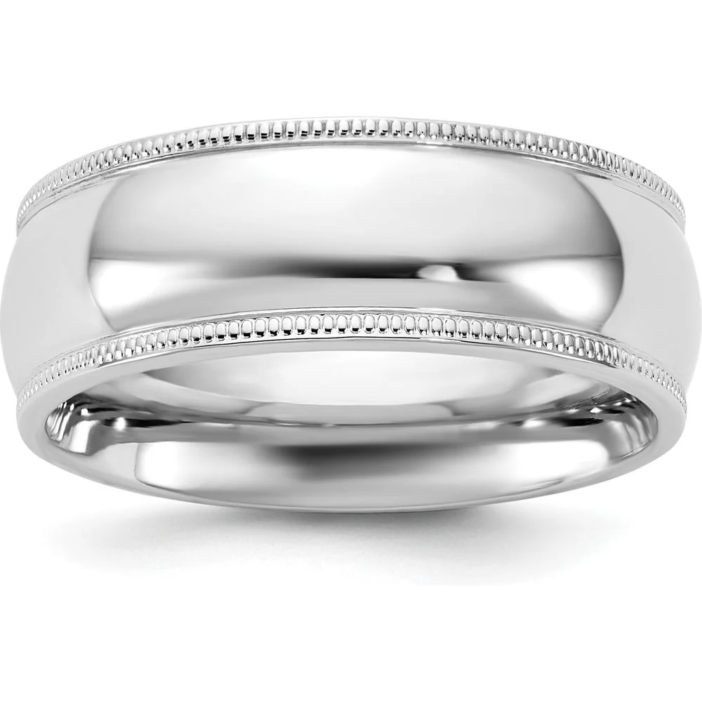 14K White Gold 7mm Milgrain Comfort Fit Wedding Band - Polished Finish - Size 7 by Luciano & Cie