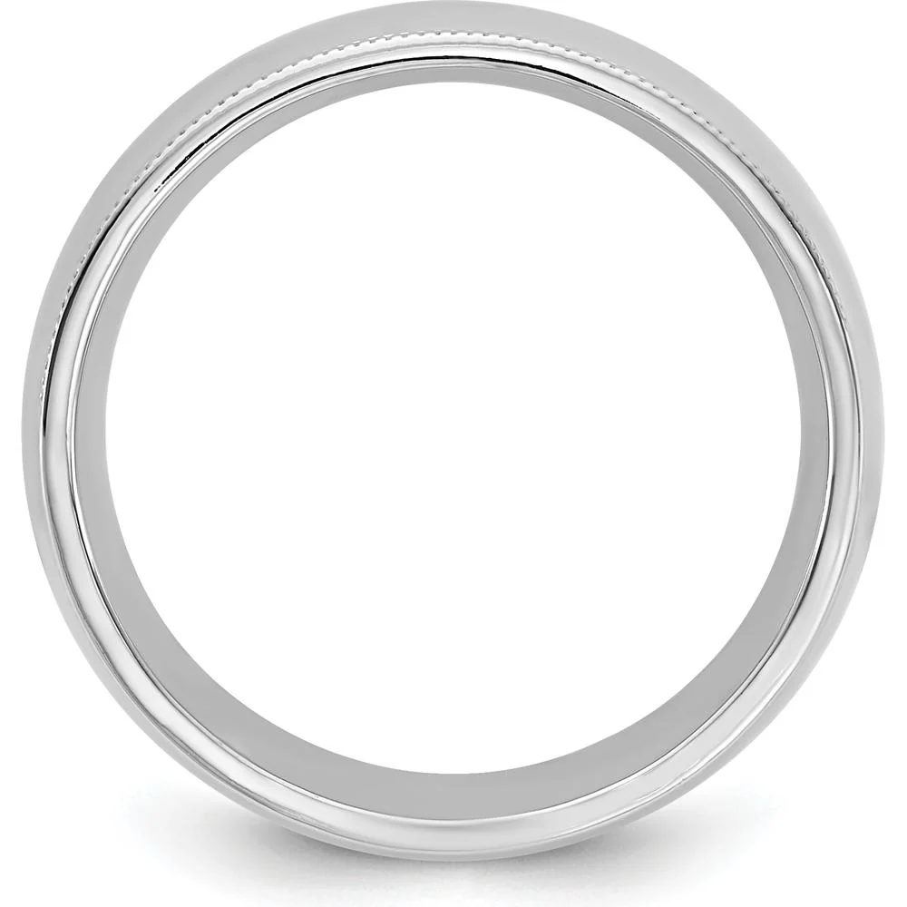 14K White Gold 7mm Milgrain Comfort Fit Wedding Band with Polished Finish - Size 10 by Luciano & Cie - Image 2