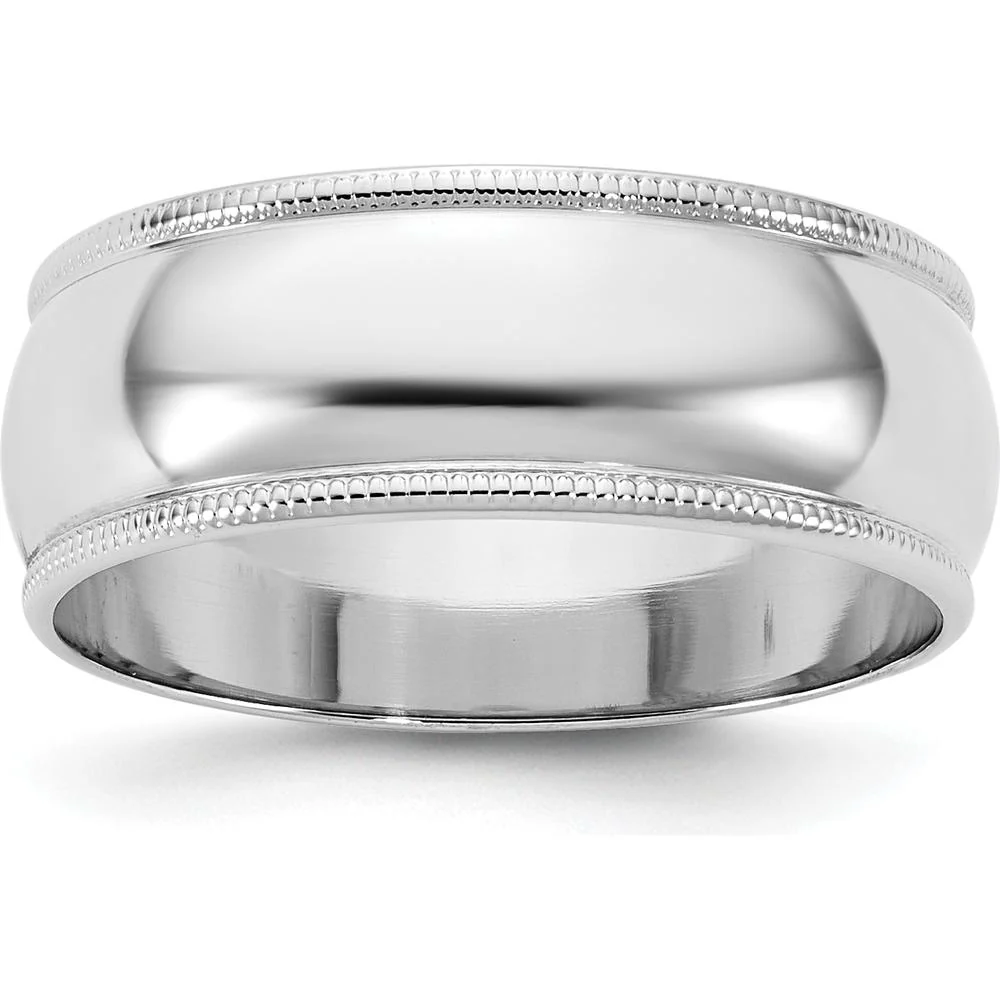 14K White Gold 7mm Milgrain Half Round Wedding Band - Engravable, Polished Finish - Size 12 by Luciano & Cie