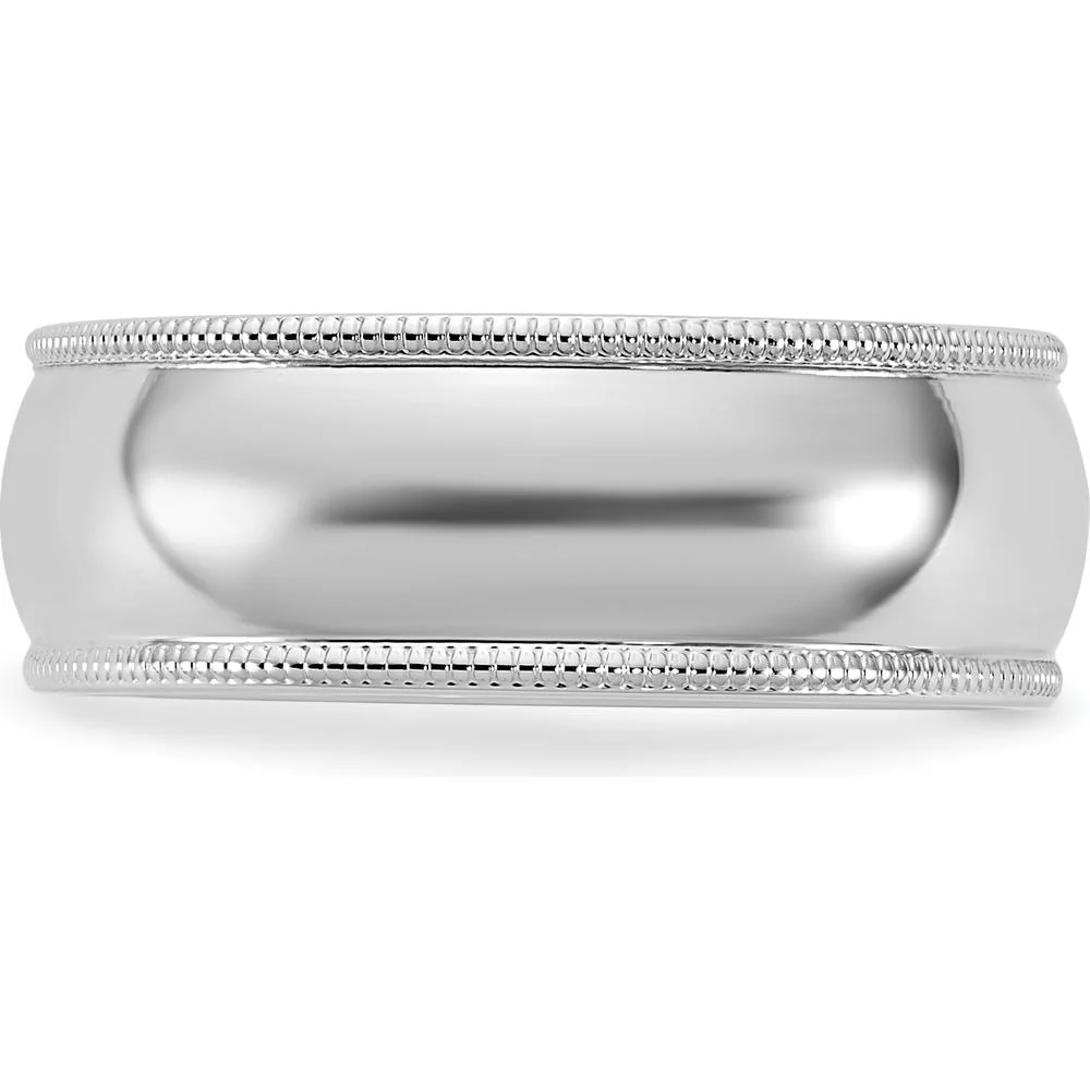 14K White Gold 7mm Milgrain Half Round Wedding Band - Solid and Engravable Design - Size 12 by Luciano & Cie - Image 3