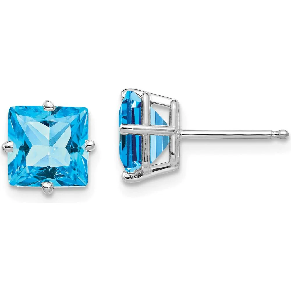 14K White Gold 7mm Square Stud Earrings with Polished Rhodium Finish by Monteluci Fine Jewelry