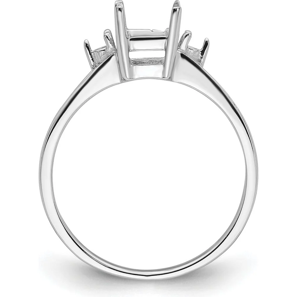 14K White Gold 7x5mm Emerald-Cut Gemstone Ring Mounting - Polished Finish with Rhodium Plating - Size 6 by Monteluci Fine Jewelry - Image 2