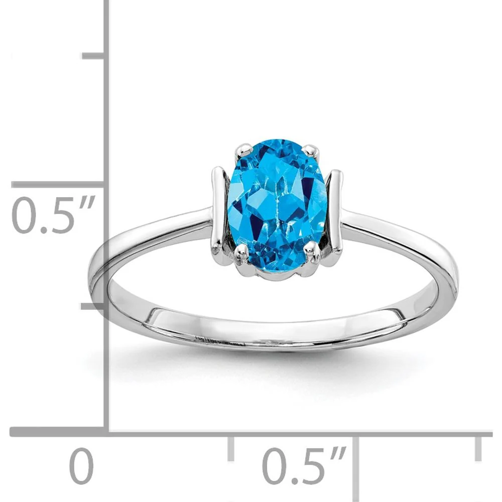 14K White Gold 7x5mm Oval Swiss Blue Topaz Ring - 1.00 Carat Gemstone Weight - Size 6 by Monteluci Fine Jewelry - Image 2