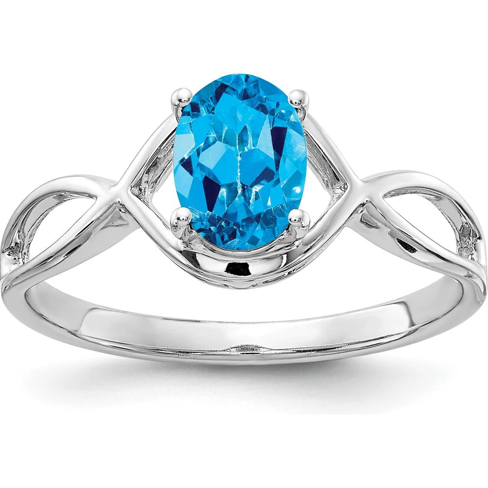 14K White Gold 7x5mm Oval Swiss Blue Topaz Ring - 1.00 Carat - Size 6 by Monteluci Fine Jewelry