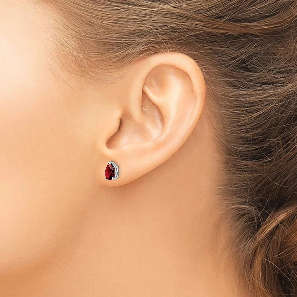 14K White Gold 7x5mm Pear Garnet Stud Earrings - 0.85 Carat Total Garnet Weight by Monteluci Fine Jewelry - Image 3