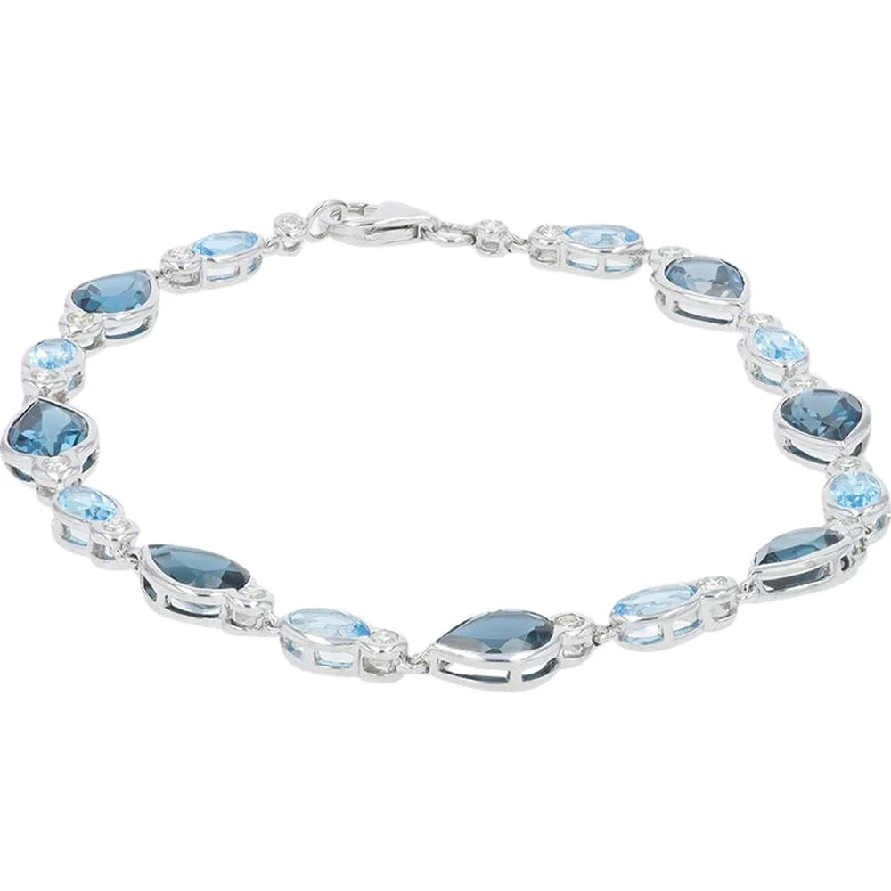 14K White Gold 8.25 Carat Total Swiss & London Blue Topaz Bracelet with 0.50 Carat Diamond Accents - Image 2