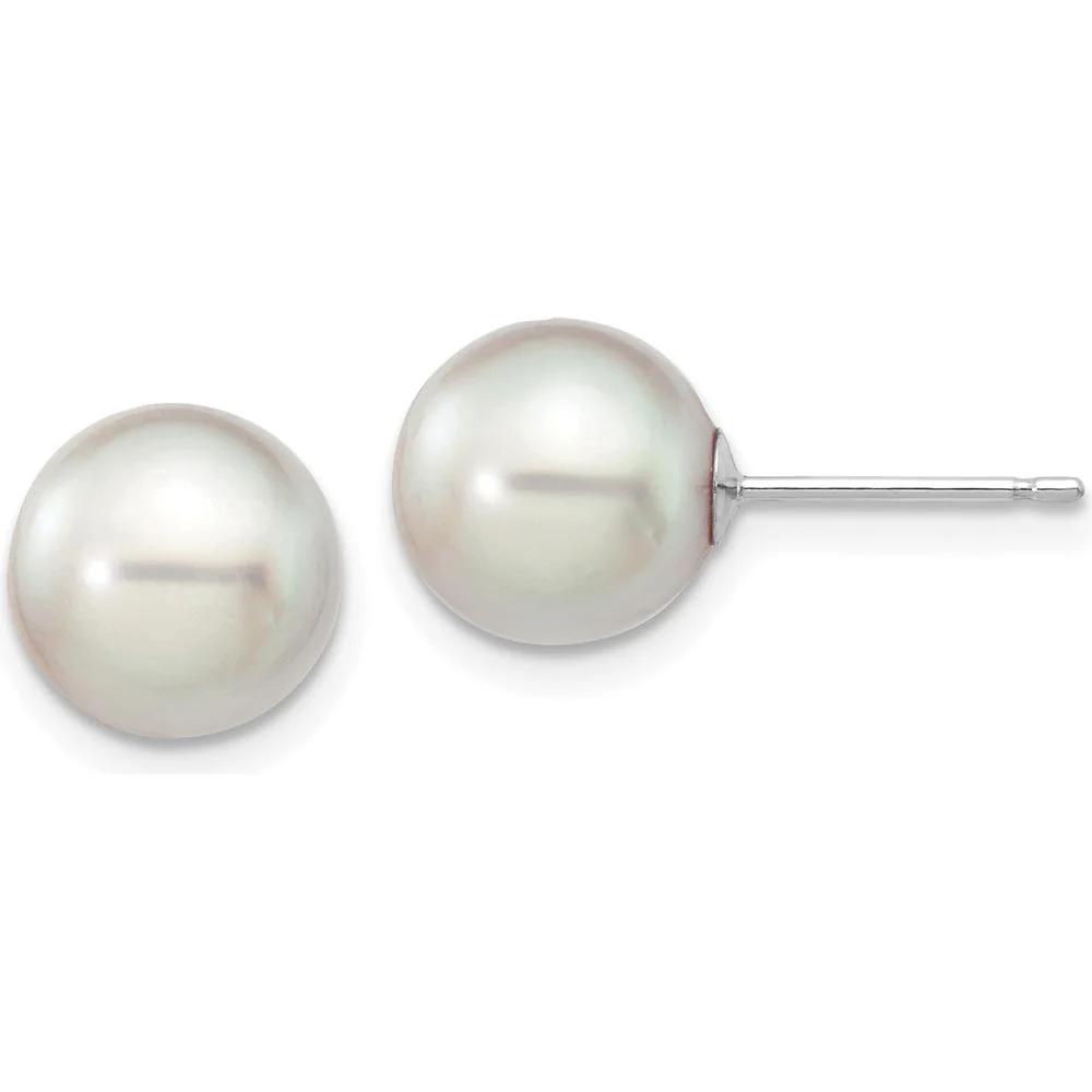 14K White Gold 8-9mm Grey Round Akoya Cultured Pearl Stud Earrings - Elegant and Timeless by Monteluci Fine Jewelry