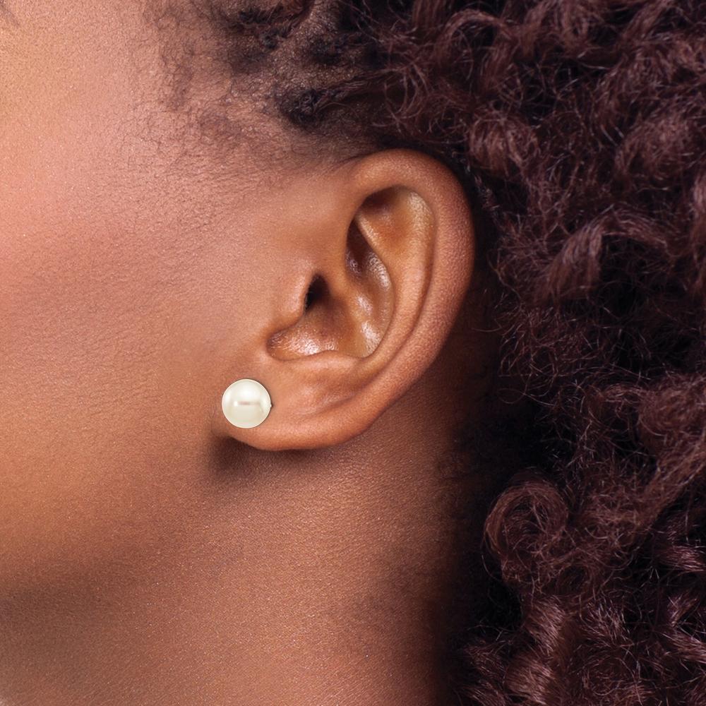 14K White Gold 8-9mm Round Akoya Cultured Pearl Post Earrings - 2 Stones Total by Monteluci Fine Jewelry - Image 3
