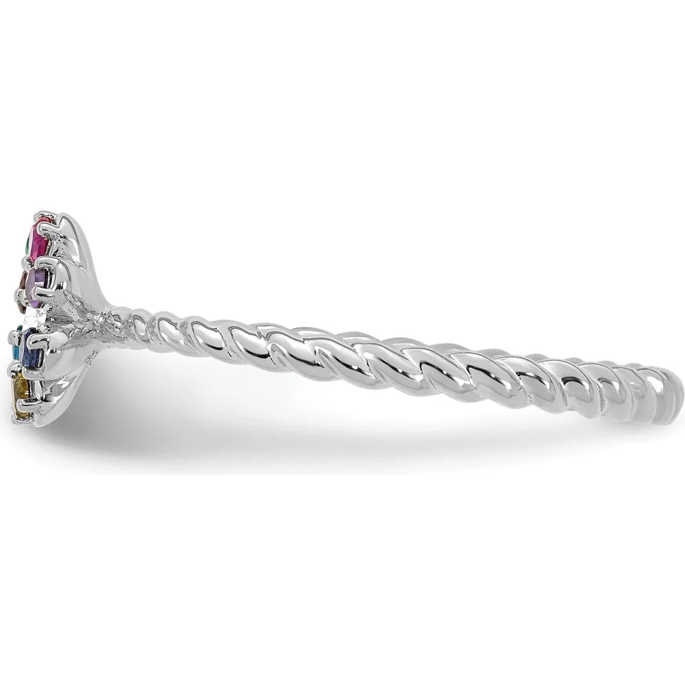 14K White Gold 8 Birthstone Flower with Diamond Mother's Ring - Customizable Semi-mount - Size 7 by Oro Pregiato - Image 4