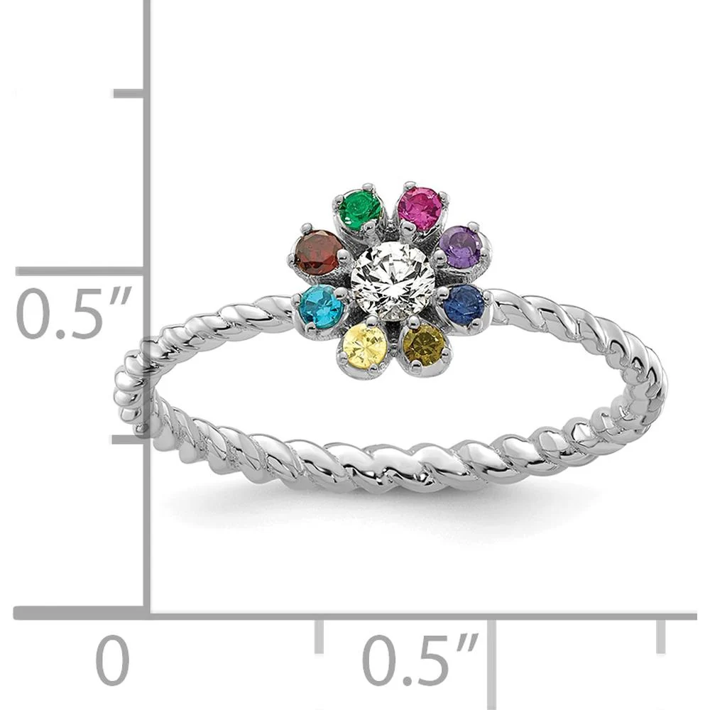 14K White Gold 8 Birthstone Flower with Diamond Mother's Ring - Customizable Semi-mount - Size 7 by Oro Pregiato - Image 6
