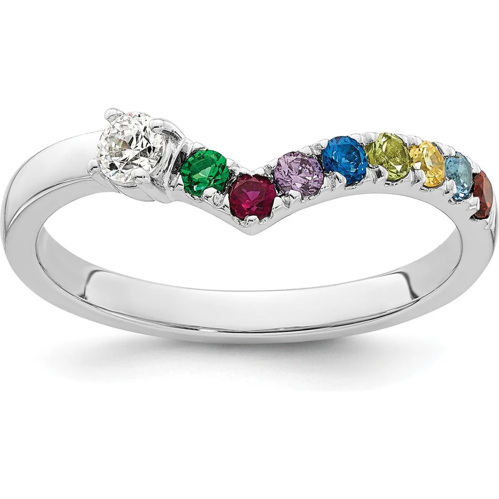 14K White Gold 8 Birthstone with Diamond Mother's Ring Semi-Mount - Customizable Family Ring - Size 7 by Oro Pregiato - Image 2