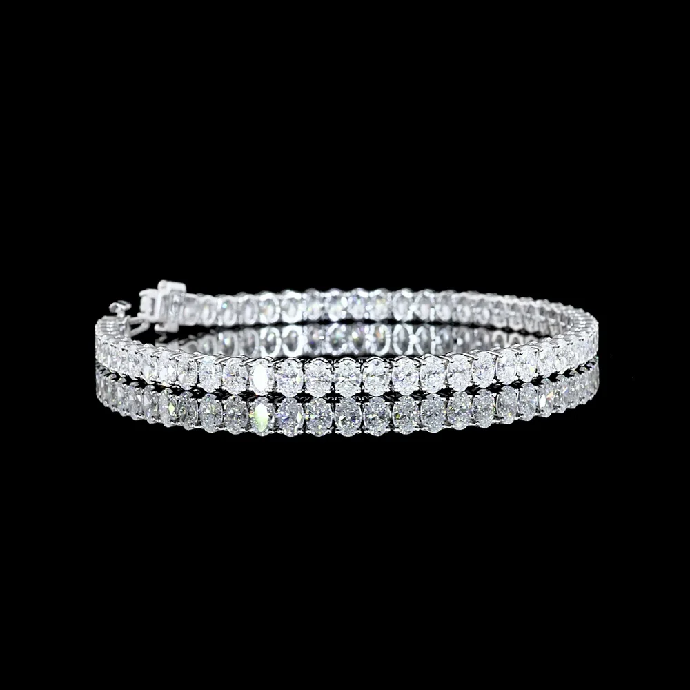 14K White Gold 8 Carat Oval Cut Lab Diamond Tennis Bracelet with Prong Set E-F VS1 Stones - 57 Diamonds Total - Covaloro Fine Jewelry