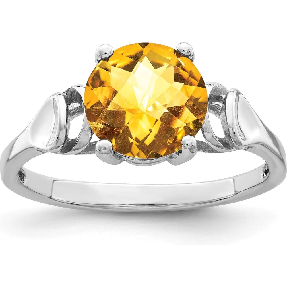 14K White Gold 8mm Citrine Checkerboard Ring - 1.75 Carat Total Citrine Weight - Size 7 by Monteluci Fine Jewelry