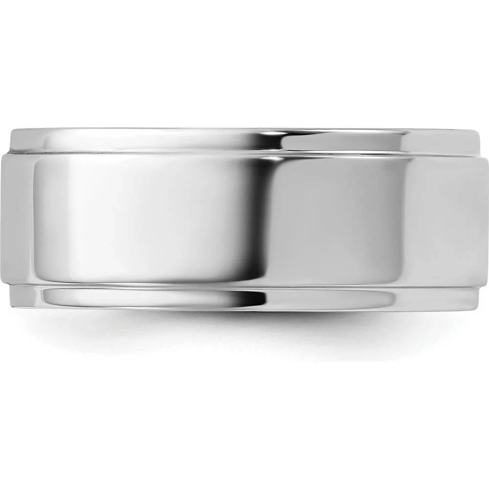 14K White Gold 8mm Flat Wedding Band with Step Edge - Size 10 by Luciano & Cie - Image 3