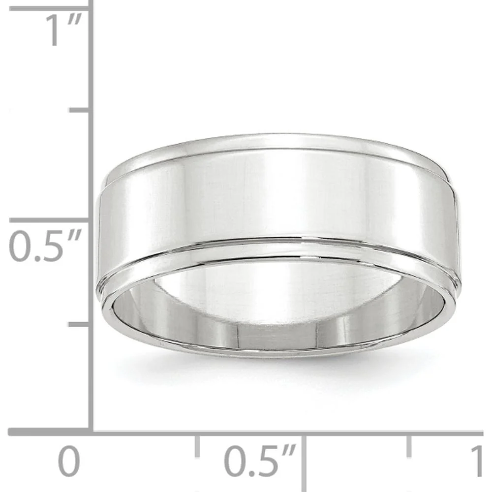 14K White Gold 8mm Flat Wedding Band with Step Edge - Size 10 by Luciano & Cie - Image 4