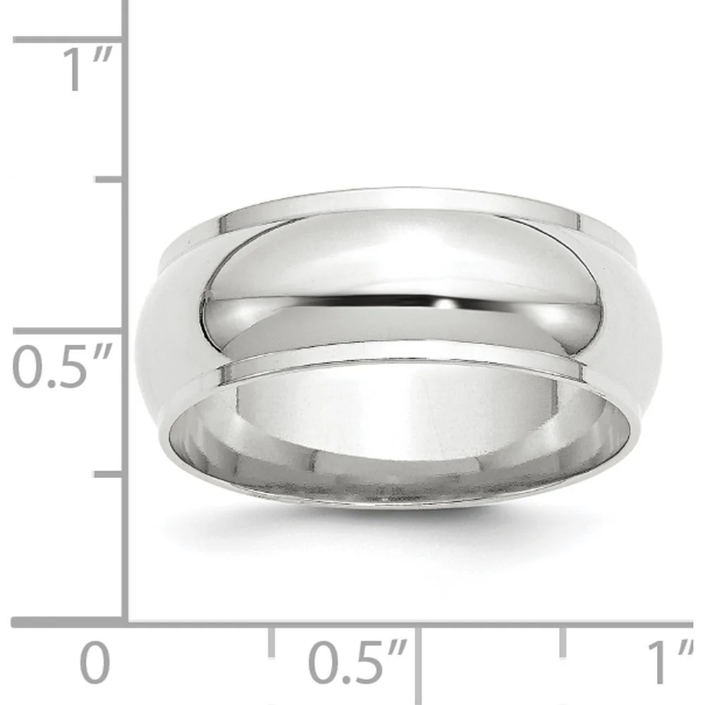 14K White Gold 8mm Half Round Wedding Band with Ridged Edge - Size 11.5 by Luciano & Cie - Image 3