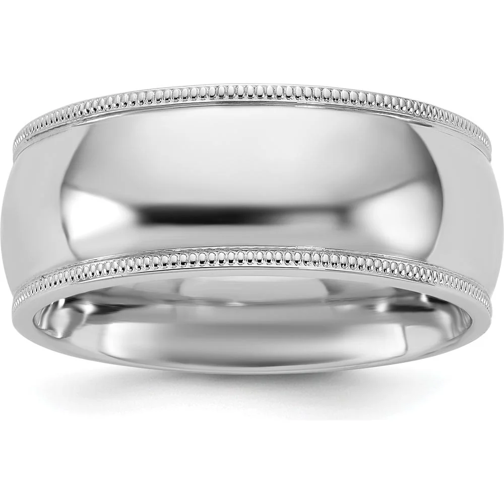 14K White Gold 8mm Milgrain Comfort Fit Wedding Band - Polished Finish - Size 6 by Luciano & Cie