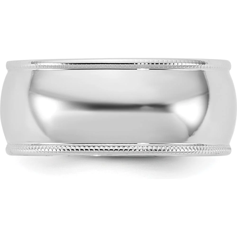 14K White Gold 8mm Milgrain Half Round Wedding Band with Polished Finish - Size 6 by Luciano & Cie - Image 3