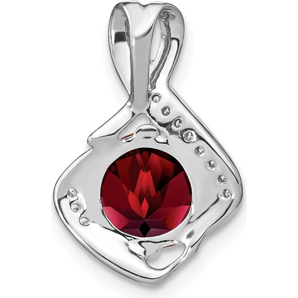 14K White Gold 8mm Round Garnet and Diamond Fancy Chain Slide Pendant - 1.9 Carat Total Garnet Weight, 0.065 Carat Total Diamond Weight by Lumare Gioia - Image 4
