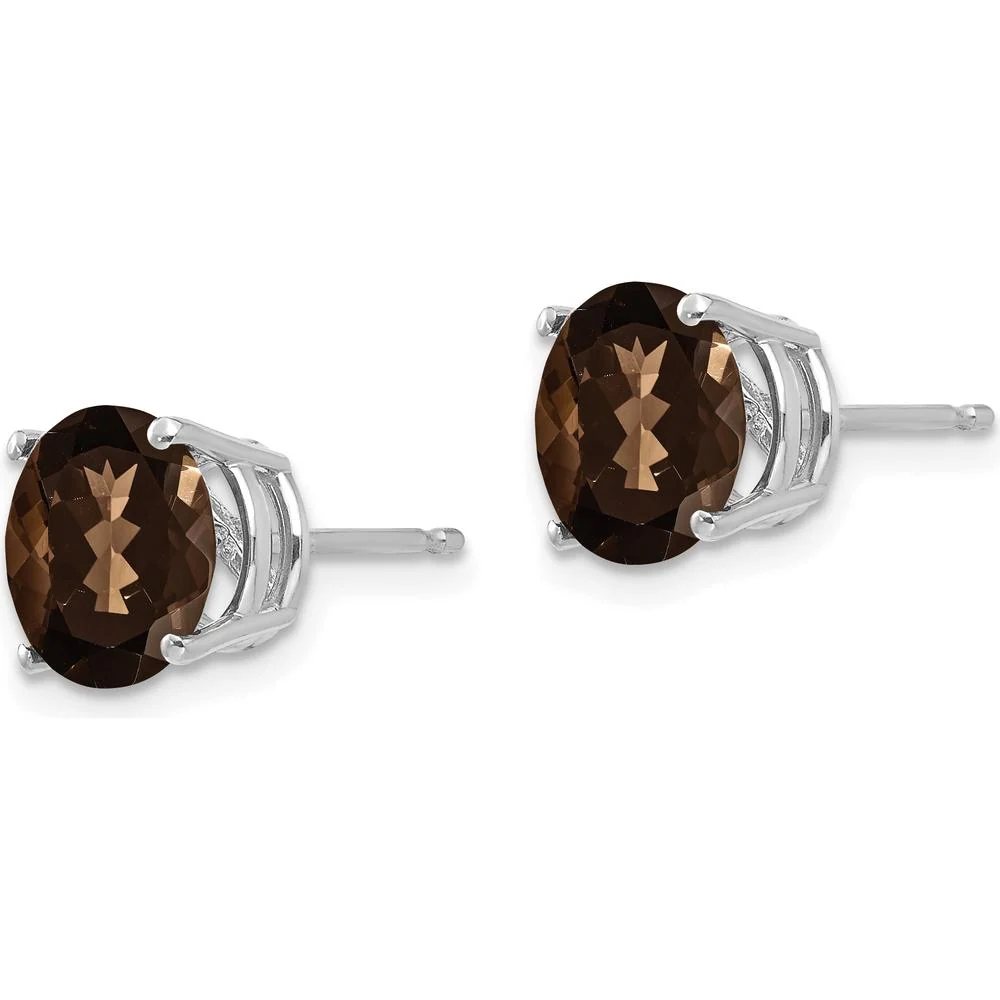 14K White Gold 8mm Round Smoky Quartz Stud Earrings - 1.90 Carat Total Gem Weight by Monteluci Fine Jewelry - Image 3