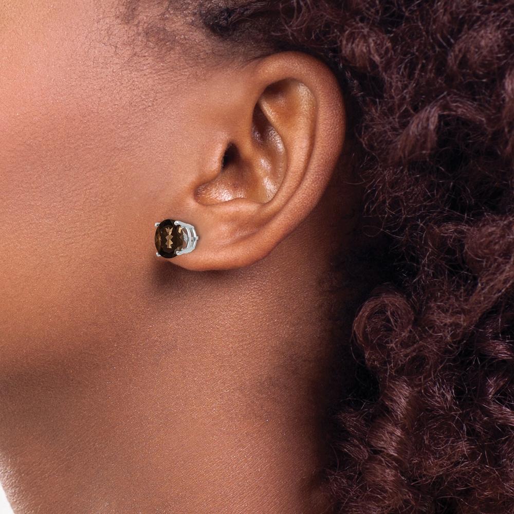 14K White Gold 8mm Round Smoky Quartz Stud Earrings - 1.90 Carat Total Gem Weight by Monteluci Fine Jewelry - Image 4