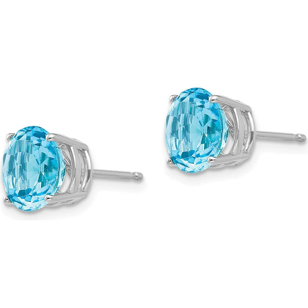 14K White Gold 8mm Swiss Blue Topaz Stud Earrings - 2.5 Carat Total Gemstone Weight by Monteluci Fine Jewelry - Image 2