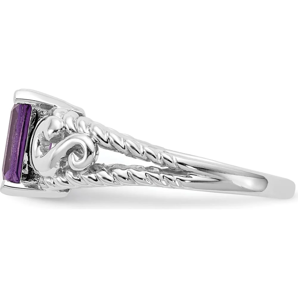 14K White Gold 8x6mm Emerald Cut Amethyst Ring - 1.45 Carat Amethyst - Size 6 by Monteluci Fine Jewelry - Image 4