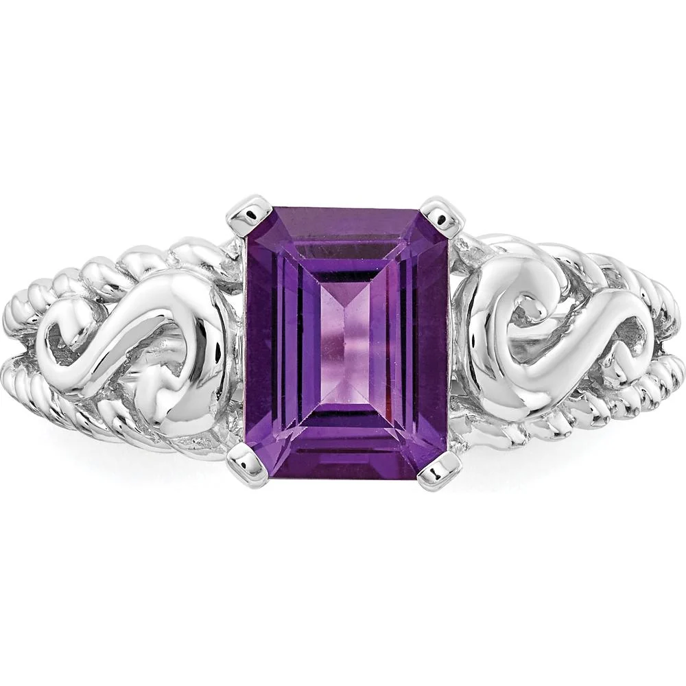14K White Gold 8x6mm Emerald Cut Amethyst Ring - 1.45 Carat Amethyst - Size 6 by Monteluci Fine Jewelry - Image 5
