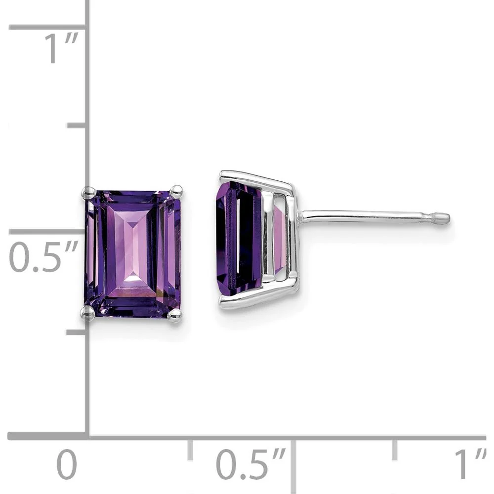 14K White Gold 8x6mm Emerald Cut Amethyst Stud Earrings - 1.45 Carat Total Amethyst Weight by Monteluci Fine Jewelry - Image 4