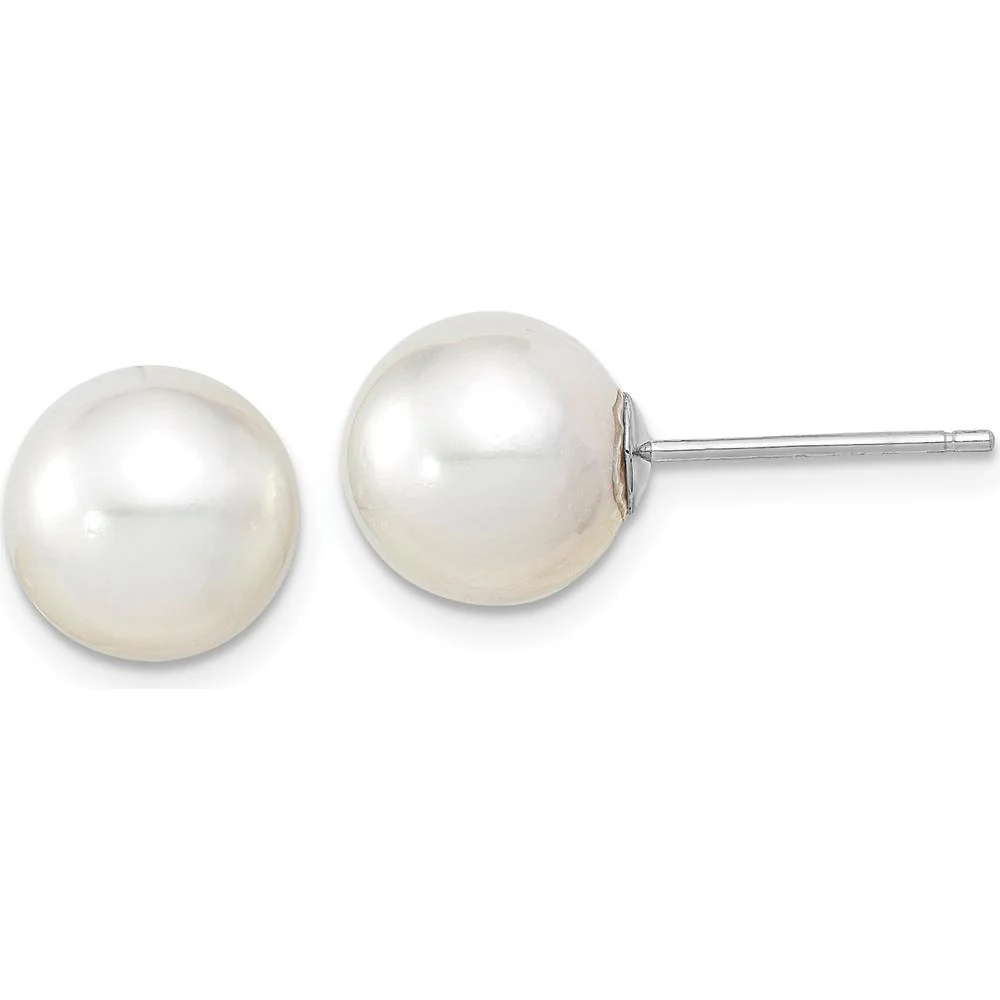 14K White Gold 9-10mm Round South Sea Saltwater Cultured Pearl Post Earrings by Monteluci Fine Jewelry