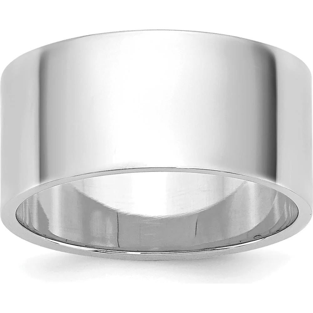 14K White Gold 9mm Flat Band Wedding Ring with Rhodium-Plated Finish - Size 5 by Luciano & Cie