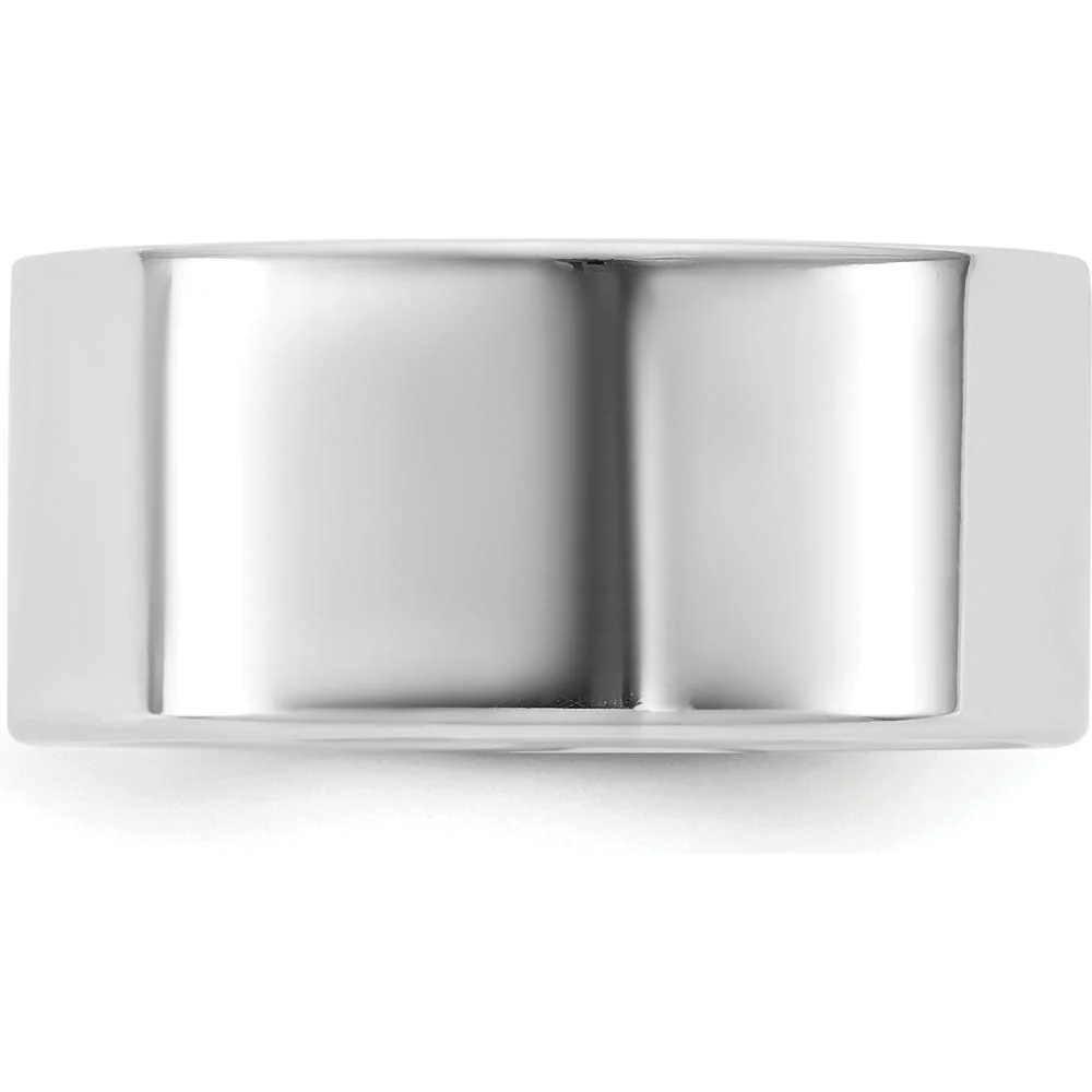 14K White Gold 9mm Flat Band Wedding Ring with Rhodium-Plated Finish - Size 5 by Luciano & Cie - Image 3