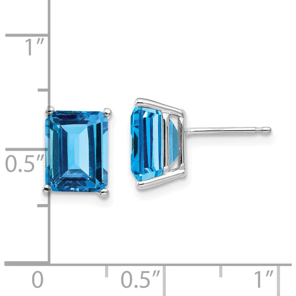 14K White Gold 9x7mm Emerald Cut Swiss Blue Topaz Stud Earrings - 3.00 Carat Total Blue Topaz Weight by Monteluci Fine Jewelry - Image 4