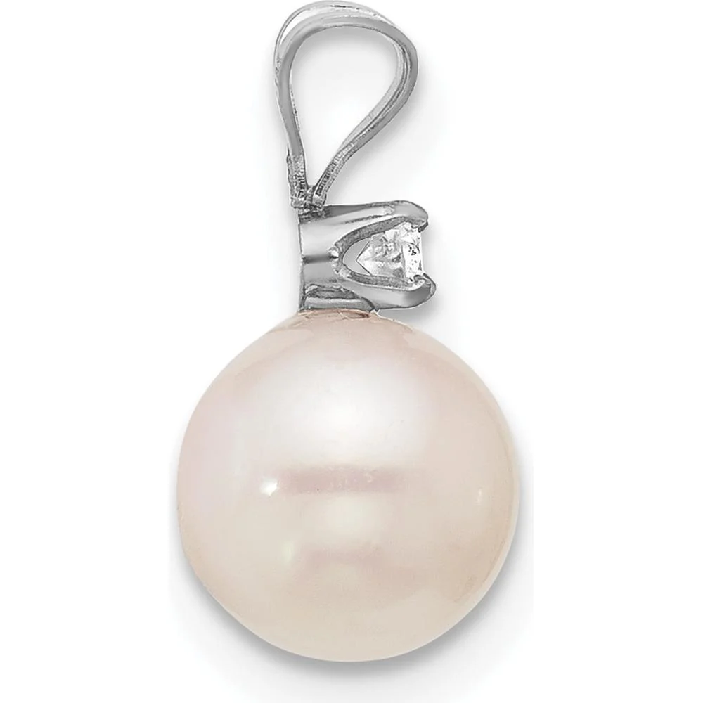 14K White Gold Akoya Cultured Pearl and Diamond Pendant - 0.05 Carat Diamond Weight by Monteluci Fine Jewelry - Image 2